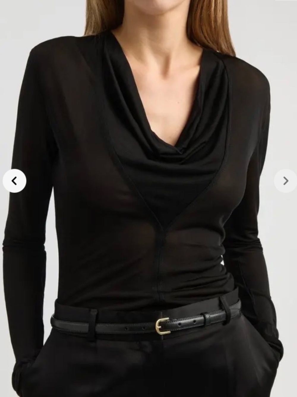 TOTEME Draped V-Neck Semi-Sheer Mesh Top Black SZ M